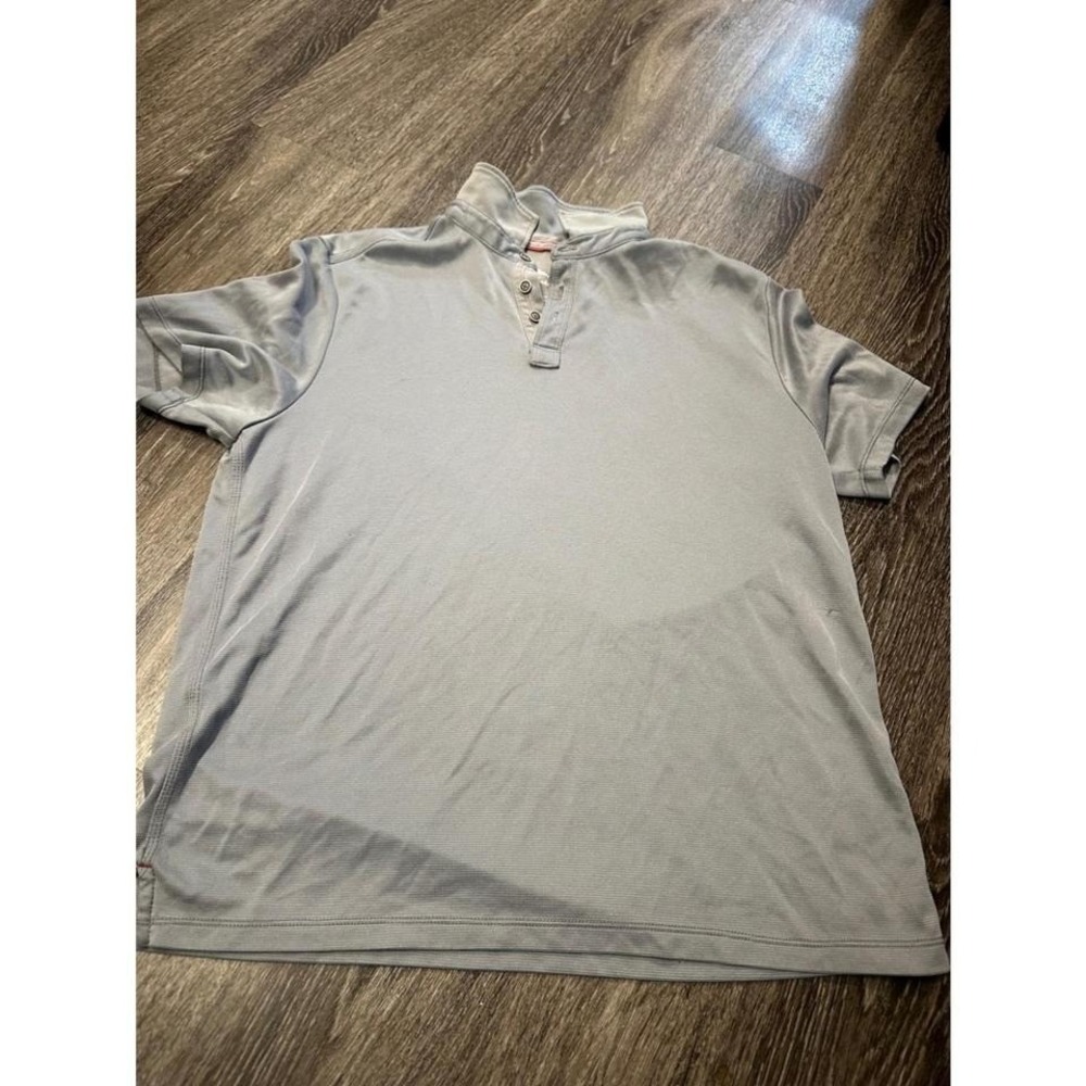 Tommy Bahama Mens Blue Textured Short Sleeve Polo Shirt Large Stained